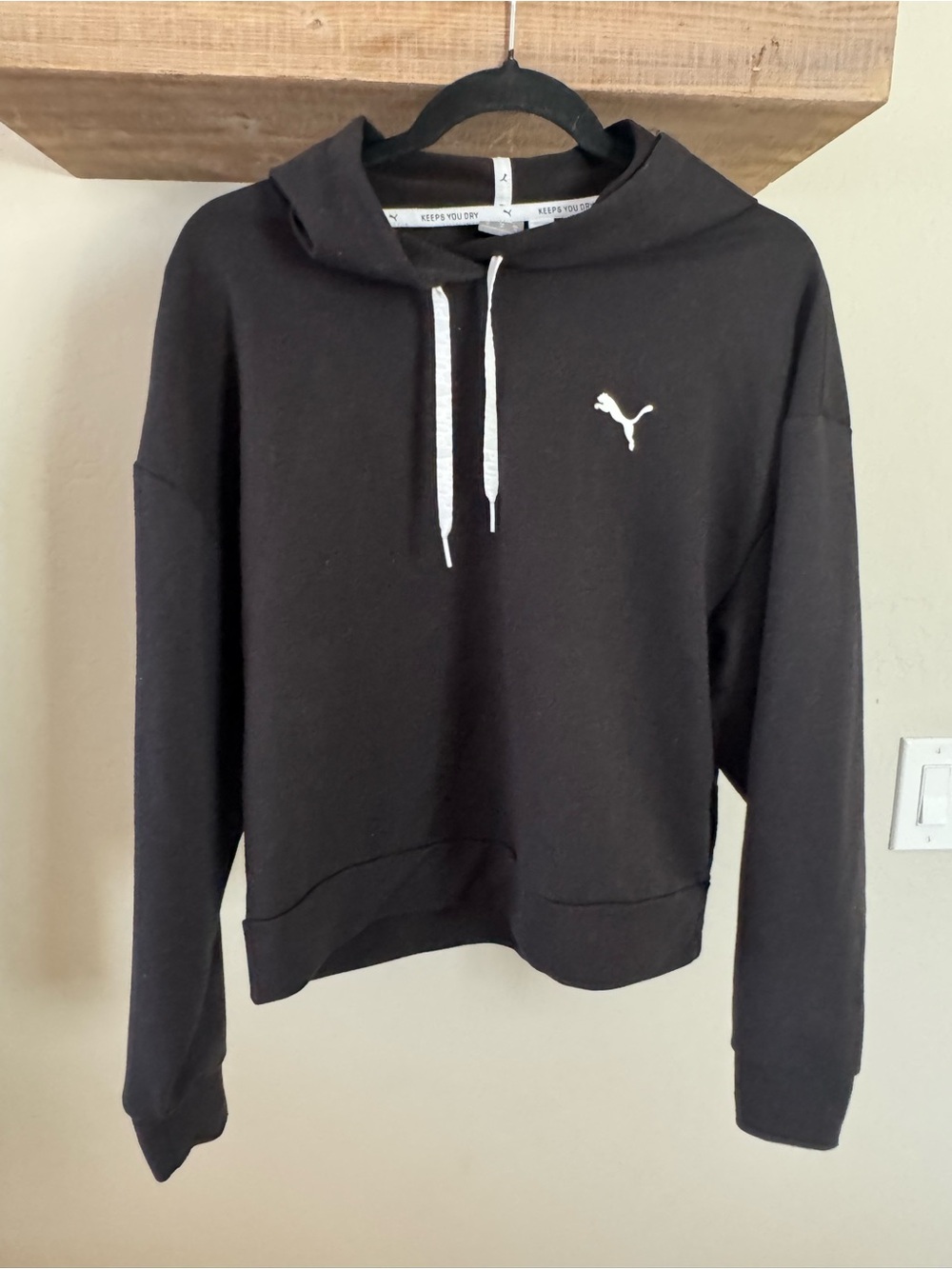 Puma Black Hoodie with White Logo and Drawcords